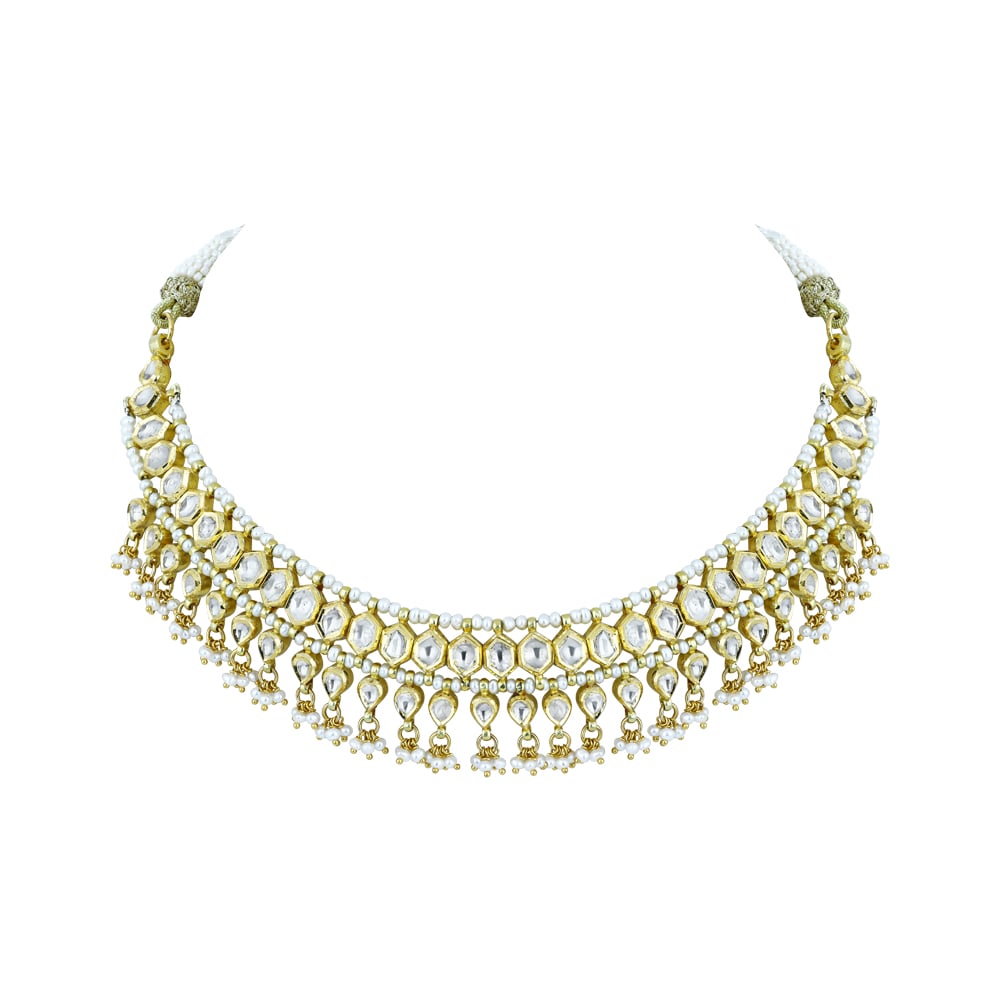 Polki Necklace with Graceful Pearl Beads